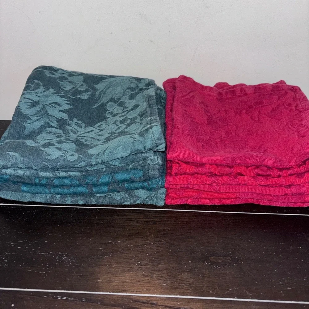 Crate & Barrel‎ | Vintage | Jacquard Floral Damask Cloth Napkins Set of 8 17x17